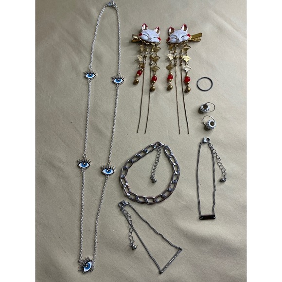 Jewelry - Gothic Eye Necklace, Fox Hair Clips and Bracelets